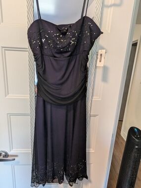 Purple $ Black Beaded Spaghetti-Strap Evening Dress